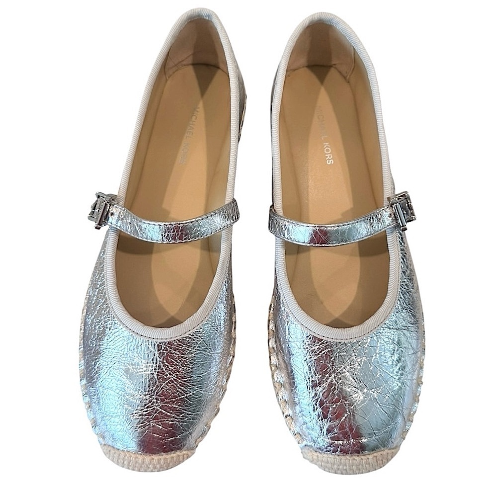 Michael Kors Lynn Metallic Crushed Leather Mary Jane Ballet Espadrilles